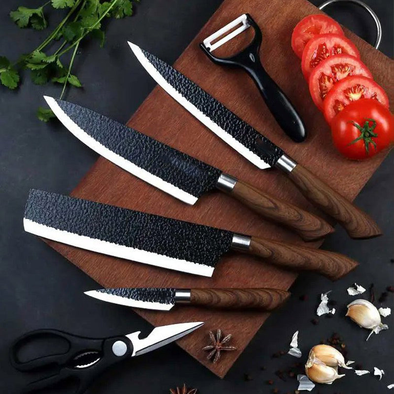 Professional Stainless Steel Kitchen Knife Set（chef's knife, meat knife, utility knife,fruit knife,kitchen scissors, peeler.🎁）