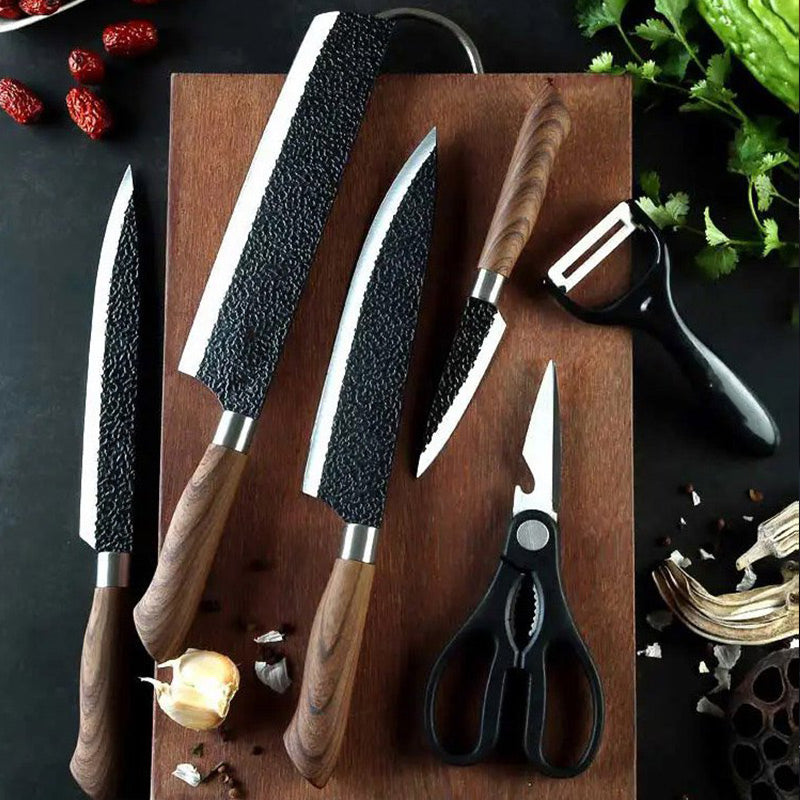 Professional Stainless Steel Kitchen Knife Set（chef's knife, meat knife, utility knife,fruit knife,kitchen scissors, peeler.🎁）